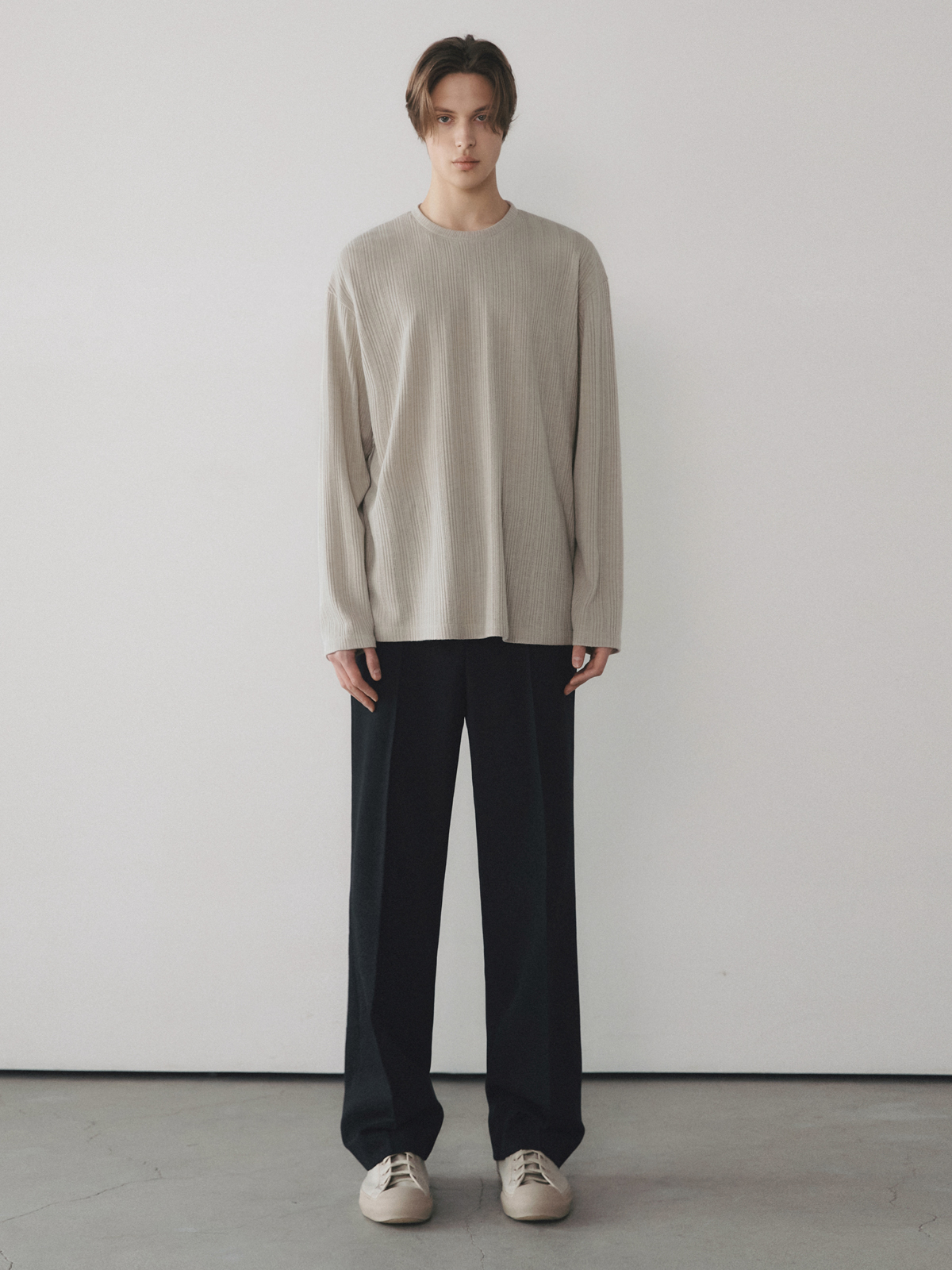 RIBBED KNIT T-SHIRTS [BEIGE]